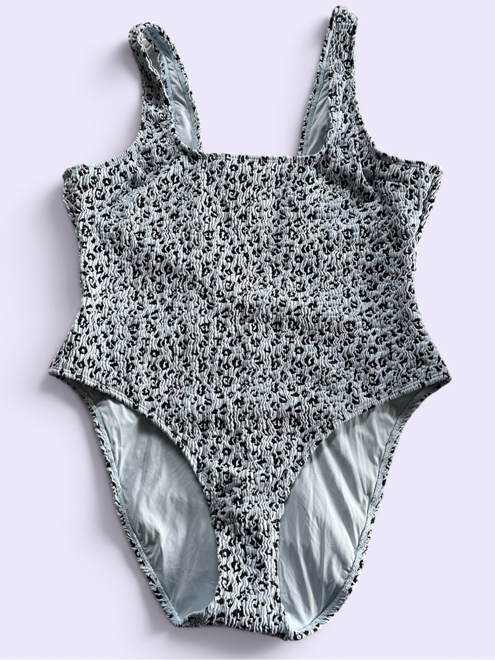 Good American Always Fits One Piece Swimsuit Light Purple Leopard Smocked 4X/5X